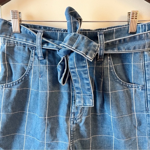 Madewell Shorts Size 26 Denim Paperbag Indigo Windowpane Tie Waist High Rise - Picture 3 of 9